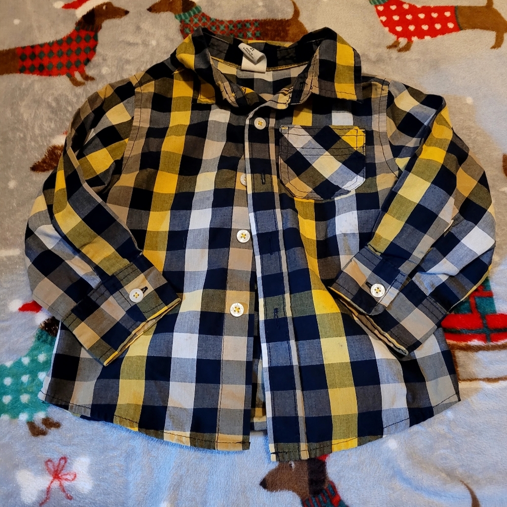 Healthtex Blue and Yellow Plaid Button Down Shirt